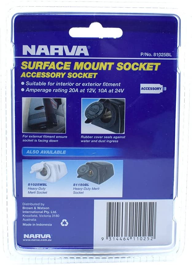NARVA 81025BL Black Surface Mount Accessory Socket with DUST Cover 12 OR 24 Volt - Image 2